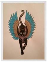 Quadro Gato Egípcio Bastet 45X34Cm Com Vidro - Madeira Preta Quadro Gato Egípcio Bastet 45X34Cm Com Vidro - Madeira Preta