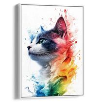 Quadro Gato Envolto em Pinceladas de Arco-Íris