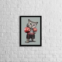 Quadro Gato Lutador de Boxe 24x18cm - com vidro