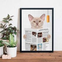 Quadro Gato No Banheiro Com Jornal 45X34Cm Madeira Preta