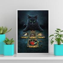 Quadro Gato Preto Com Tarot 33X24Cm Branca