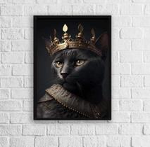 Quadro Gato Preto Coroa 45x34cm - Moldura Madeira