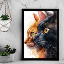 Quadro Gato Preto e Caramelo - Aquarela 33x24cm - com vidro