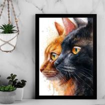 Quadro Gato Preto E Caramelo - Aquarela 33X24Cm - Com Vidro