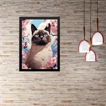 Quadro Gato Siamês Flores Cerejeira 33x24cm Quadro Gato Siamês Flores Cerejeira 33x24cm