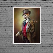Quadro Gato Vestido De Gente 45X34Cm Com Vidro - Branca