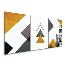 Quadro Geométrico Amarelo Abstrato Sala Kit 3 Nicho Quarto