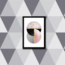 Quadro Geométrico Círculos Preto, Cinza e Rosa 33x24cm - com vidro