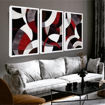 Quadro Geométrico De Parede Tons Preto e Vermelho Luxo
