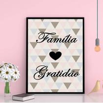 Quadro Geométrico Família Gratidão 33X24Cm Moldura Branca