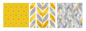 Quadro geometrico Folhas Amarelo Cinza trio 30x30 Atelier Valverde