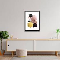 Quadro Geométrico Hexágono Preto Dourado 24X18 Vidro Preta Quadro Geométrico Hexágono Preto Dourado 24X18 Vidro Preta