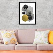 Quadro Geométrico Hexágonos Cinza E Preto 24X18 Vidro Preta Quadro Geométrico Hexágonos Cinza E Preto 24X18 Vidro Preta