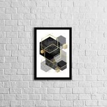 Quadro Geométrico Hexágonos Preto E Cinza 45X34 Vidro Preta Quadro Geométrico Hexágonos Preto E Cinza 45X34 Vidro Preta