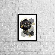Quadro Geométrico Hexágonos Preto e Cinza 45x34cm - com vidro Quadro Geométrico Hexágonos Preto e Cinza 45x34cm - com vidro