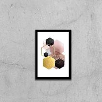Quadro Geométrico Hexágonos Preto E Dourado 45X34 Preta Quadro Geométrico Hexágonos Preto E Dourado 45X34 Preta