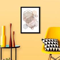 Quadro Geométrico Hexágonos Rosinhas 24X18 Com Vidro Preta Quadro Geométrico Hexágonos Rosinhas 24X18 Com Vidro Preta