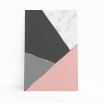 Quadro Geométrico Rosa Preto E Dourado Canvas 60X40Cm