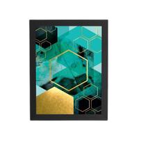 Quadro Geométrico Verde E Dourado Moldura Preta 60X40Cm