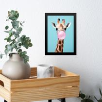 Quadro Girafa Bubble Gum Azul E Rosa 45X34Cm - Com Vidro