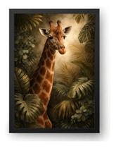 Quadro Girafa Com Folhagens Tropicais Sofisticadas 40x60cm