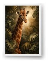 Quadro Girafa Com Folhagens Tropicais Sofisticadas 50x70cm