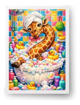 Quadro Girafa Maluca Tomando Banho Banheira 15x21cm Quadro Girafa Maluca Tomando Banho Banheira 15x21cm