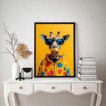 Quadro Girafa Moderna Fashion Colorida Óculos 33X24Cm Vidro Quadro Girafa Moderna Fashion Colorida Óculos 33X24Cm Vidro