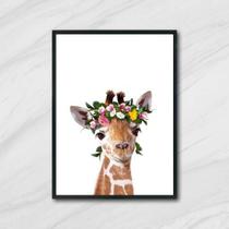 Quadro Girafinha Coroa de Flores 24x18cm - com vidro