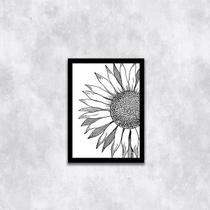 Quadro Girassol Preto e Branco 45x34cm - com vidro