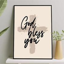 Quadro God Bless You Cruz 24X18Cm - Com Vidro Preta