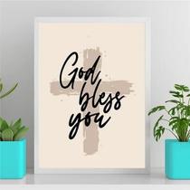 Quadro God Bless You Cruz 45X34Cm - Com Vidro Branca