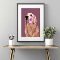 Quadro Golden Retriever Flor - 60X48Cm