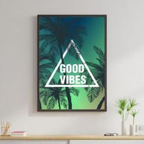 Quadro Good Vibes - Palmeira e Por do Sol 33x24cm - com vidro Quadro Good Vibes - Palmeira e Por do Sol 33x24cm - com vidro