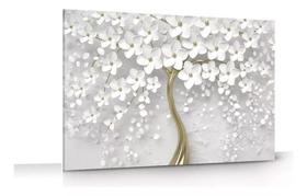 Quadro Grande 90x60 Cerejeira Branca Abstrato Dourado Sala - DECORE QUADROS