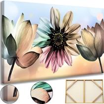 Quadro Grande Floral Abstrato ModernovTela Madeira e Tecido Grande 60x90