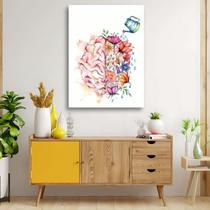 Quadro Grande Terapia Mente Consultorio Tela Madeira e Tecido Grande 60x90