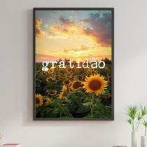 Quadro Gratidão - Girassol - Por do Sol 45x34cm - com vidro