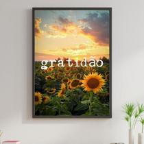 Quadro Gratidão Girassol Por Do Sol 45X34Cm Moldura Preta
