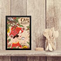 Quadro Gravura Café Mulher Vintage 24x18cm - com vidro