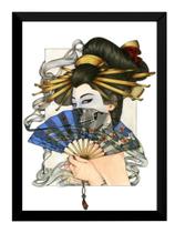 Quadro Gueisha Arte Oriental Caveira Leque Poster Moldurado
