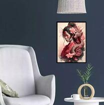 Quadro Gueixa Com Dragão 24X18Cm - Com Vidro