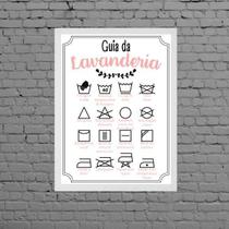 Quadro Guia Da Lavanderia Rosa 45X34Cm Vidro Moldura Branca