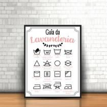 Quadro Guia Da Lavanderia Rosa 45X34Cm Vidro Moldura Branca