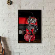 Quadro Guitarra e Carro Antigo Vermelhos 24x18cm