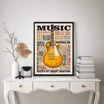 Quadro Guitarra Music Amarela 24x18cm - Vidro Branco
