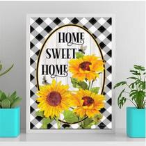 Quadro Home Sweet Home Girassóis 33X24Cm - Com Vidro Branca