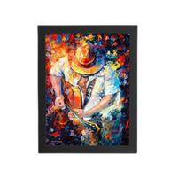 Quadro Homem Tocando Violão Arte Moldura Preta 60X40Cm