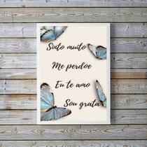 Quadro Hooponopono BorboletasAzuis 45x34cm - com vidro