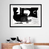 Quadro Horizontal Abstrato Preto Cinza Branco - 60X48Cm